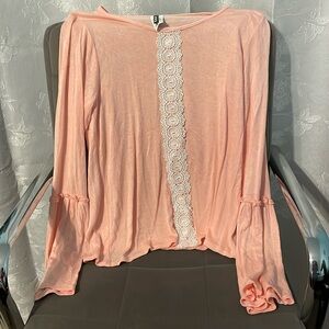 Tomato/pink long-sleeved top, loose ruffly sleeve